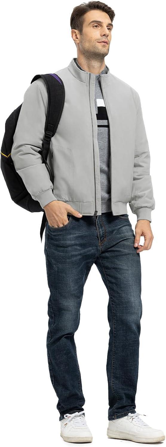imageTBMPOY Mens Winter Lightweight Bomber Jackets Water Resistant Fall Casual Windbreakers Quilted Full Zip Windproof Work CoatsLight Grey