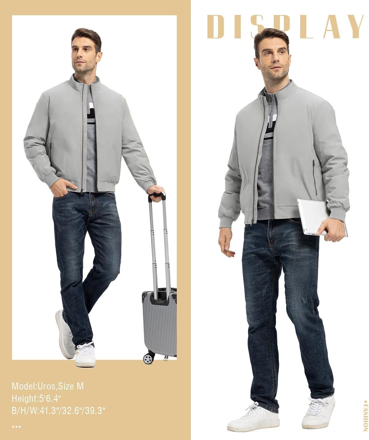 imageTBMPOY Mens Winter Lightweight Bomber Jackets Water Resistant Fall Casual Windbreakers Quilted Full Zip Windproof Work CoatsLight Grey