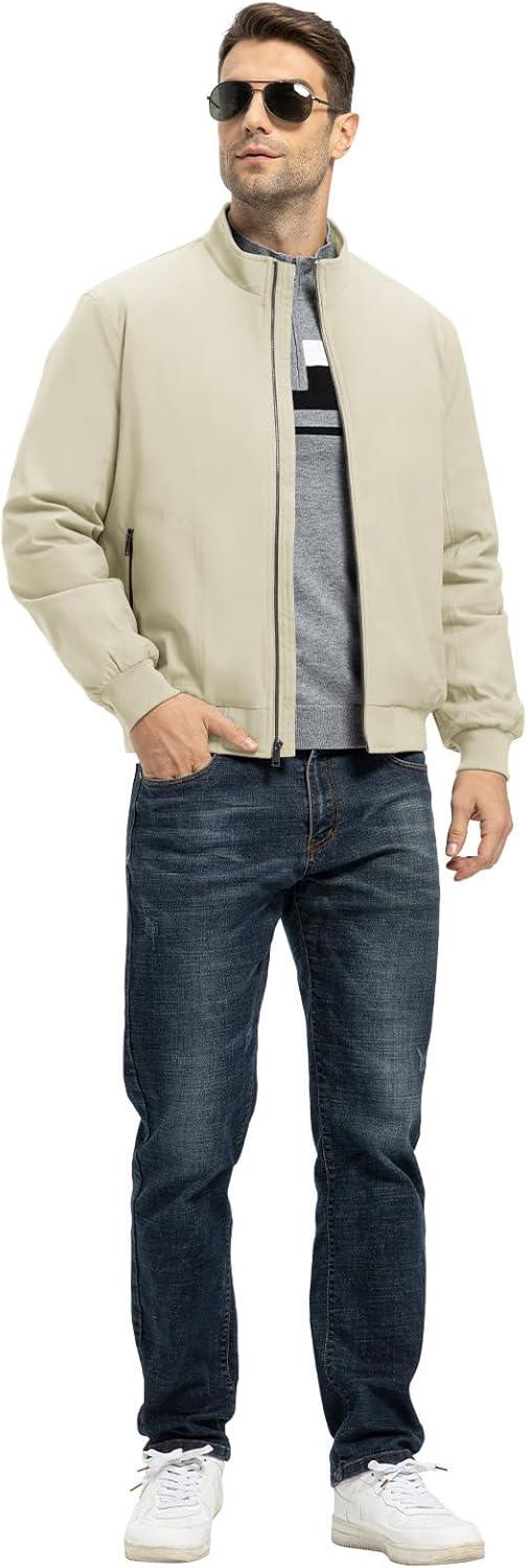 imageTBMPOY Mens Winter Lightweight Bomber Jackets Water Resistant Fall Casual Windbreakers Quilted Full Zip Windproof Work CoatsLight Khaki