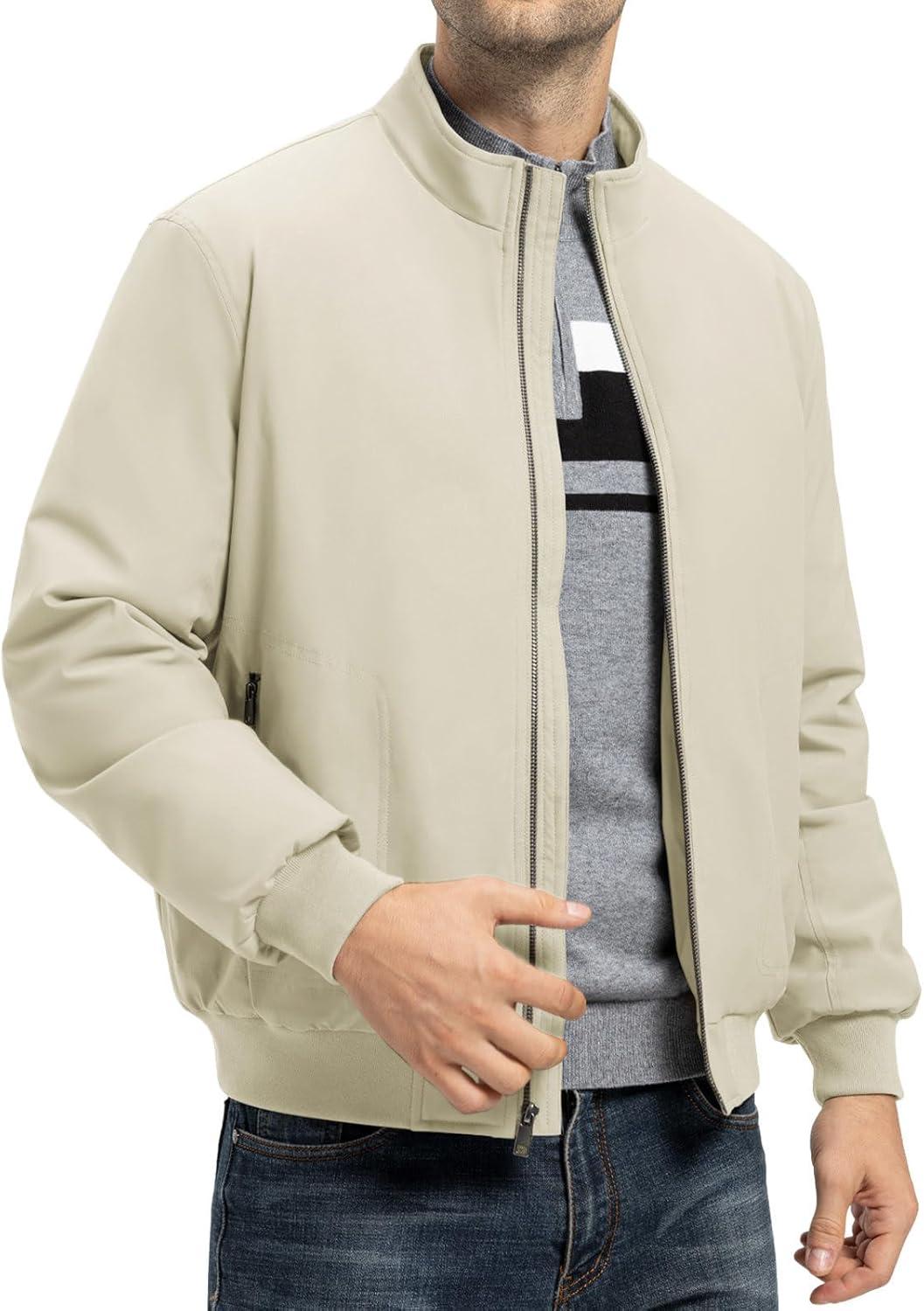 imageTBMPOY Mens Winter Lightweight Bomber Jackets Water Resistant Fall Casual Windbreakers Quilted Full Zip Windproof Work CoatsLight Khaki