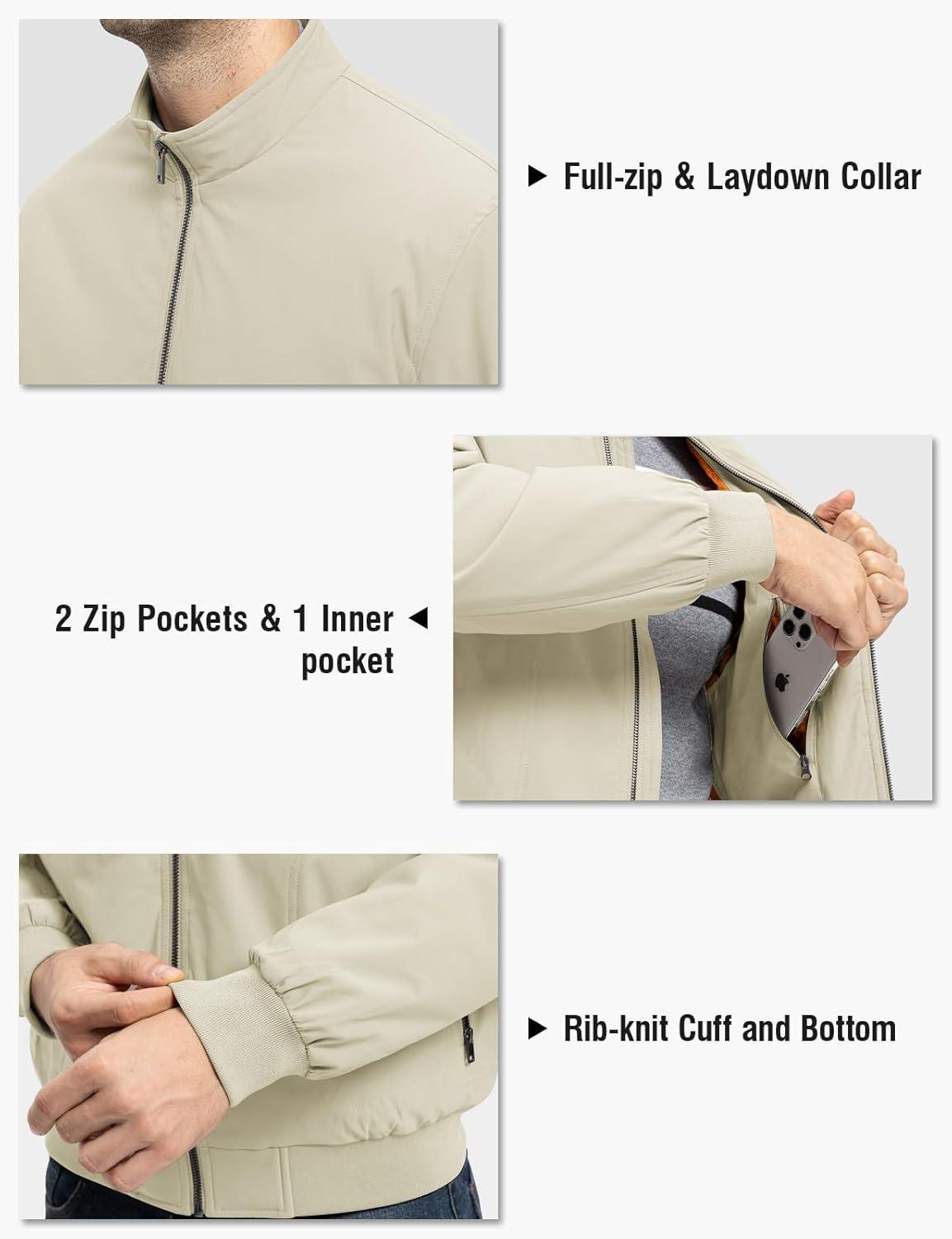 imageTBMPOY Mens Winter Lightweight Bomber Jackets Water Resistant Fall Casual Windbreakers Quilted Full Zip Windproof Work CoatsLight Khaki