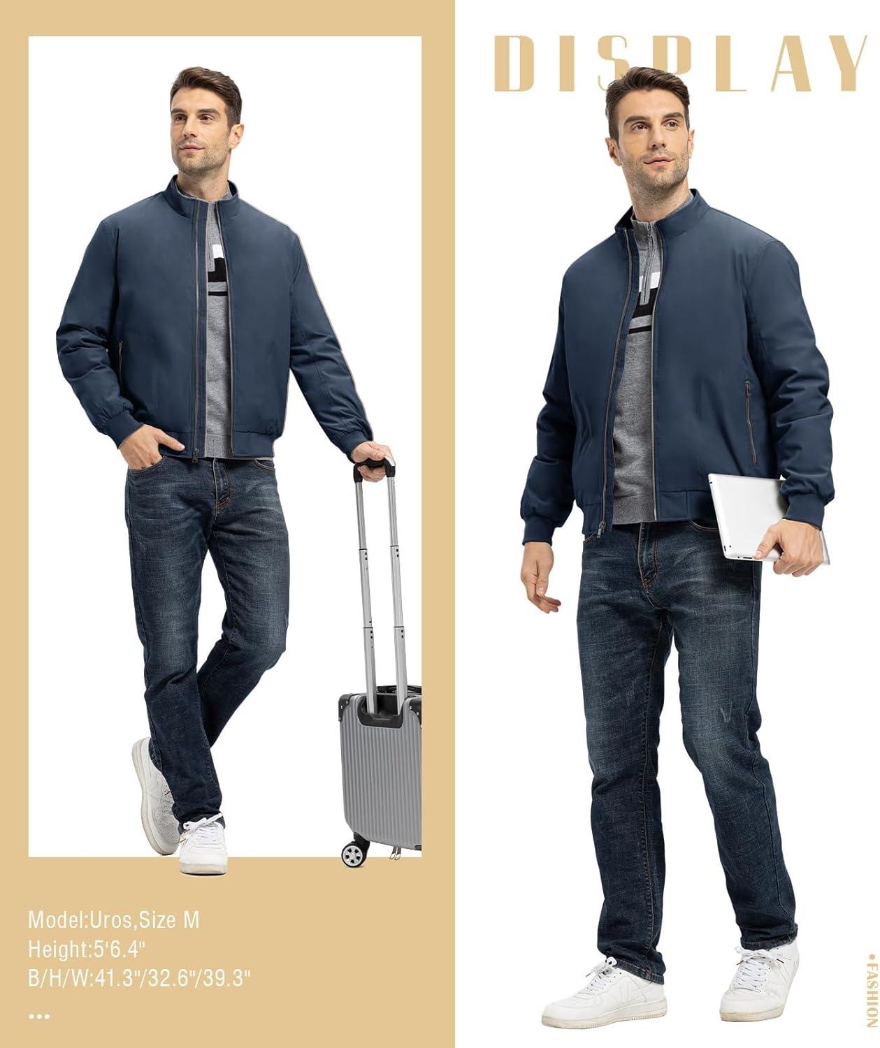 imageTBMPOY Mens Winter Lightweight Bomber Jackets Water Resistant Fall Casual Windbreakers Quilted Full Zip Windproof Work CoatsNavy
