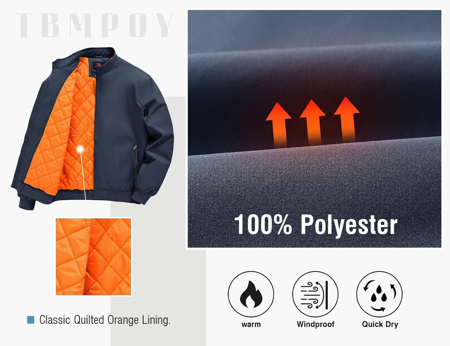 imageTBMPOY Mens Winter Lightweight Bomber Jackets Water Resistant Fall Casual Windbreakers Quilted Full Zip Windproof Work CoatsNavy