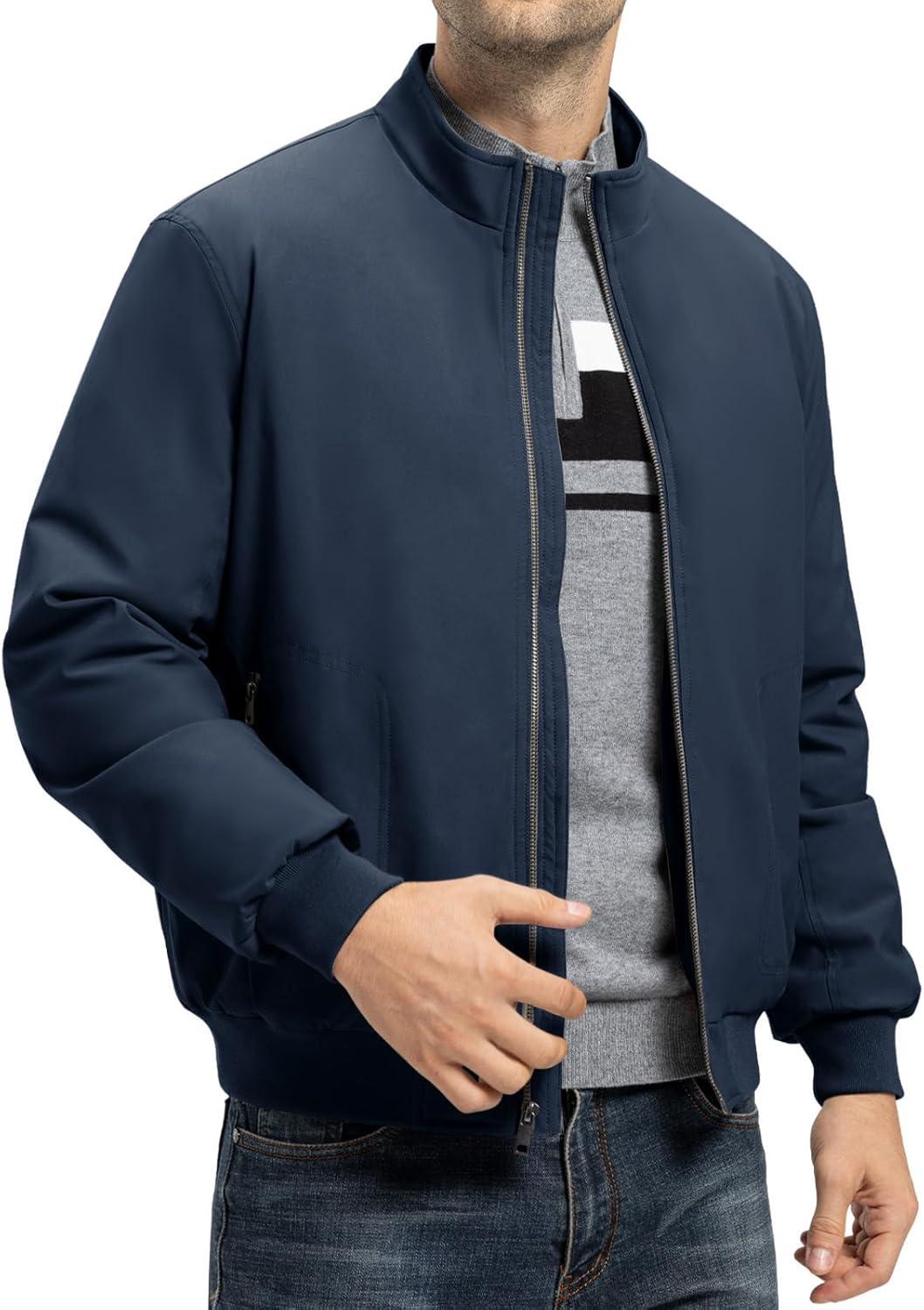 imageTBMPOY Mens Winter Lightweight Bomber Jackets Water Resistant Fall Casual Windbreakers Quilted Full Zip Windproof Work CoatsNavy