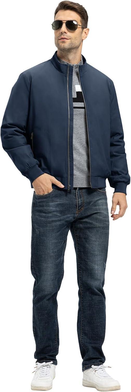 imageTBMPOY Mens Winter Lightweight Bomber Jackets Water Resistant Fall Casual Windbreakers Quilted Full Zip Windproof Work CoatsNavy