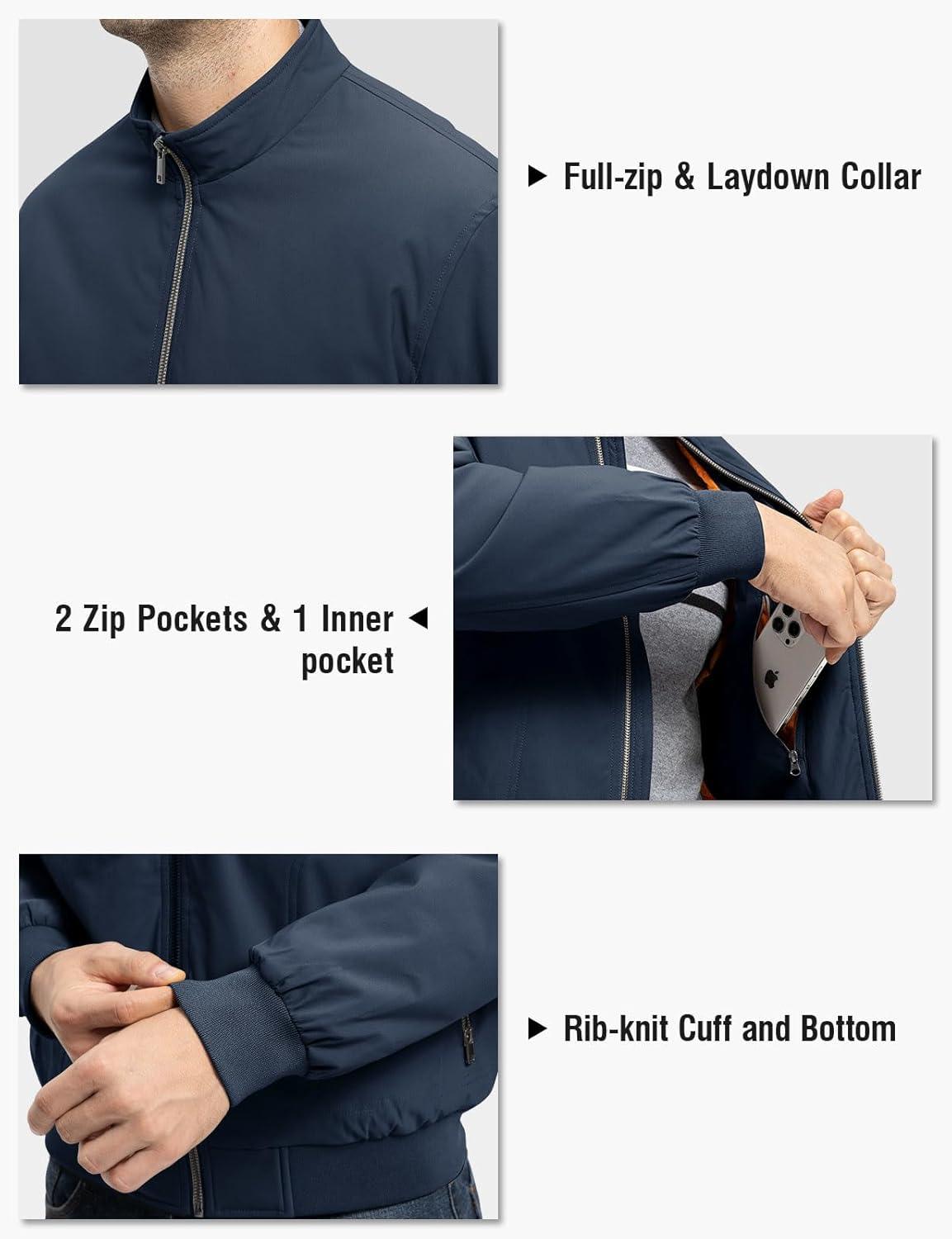 imageTBMPOY Mens Winter Lightweight Bomber Jackets Water Resistant Fall Casual Windbreakers Quilted Full Zip Windproof Work CoatsNavy