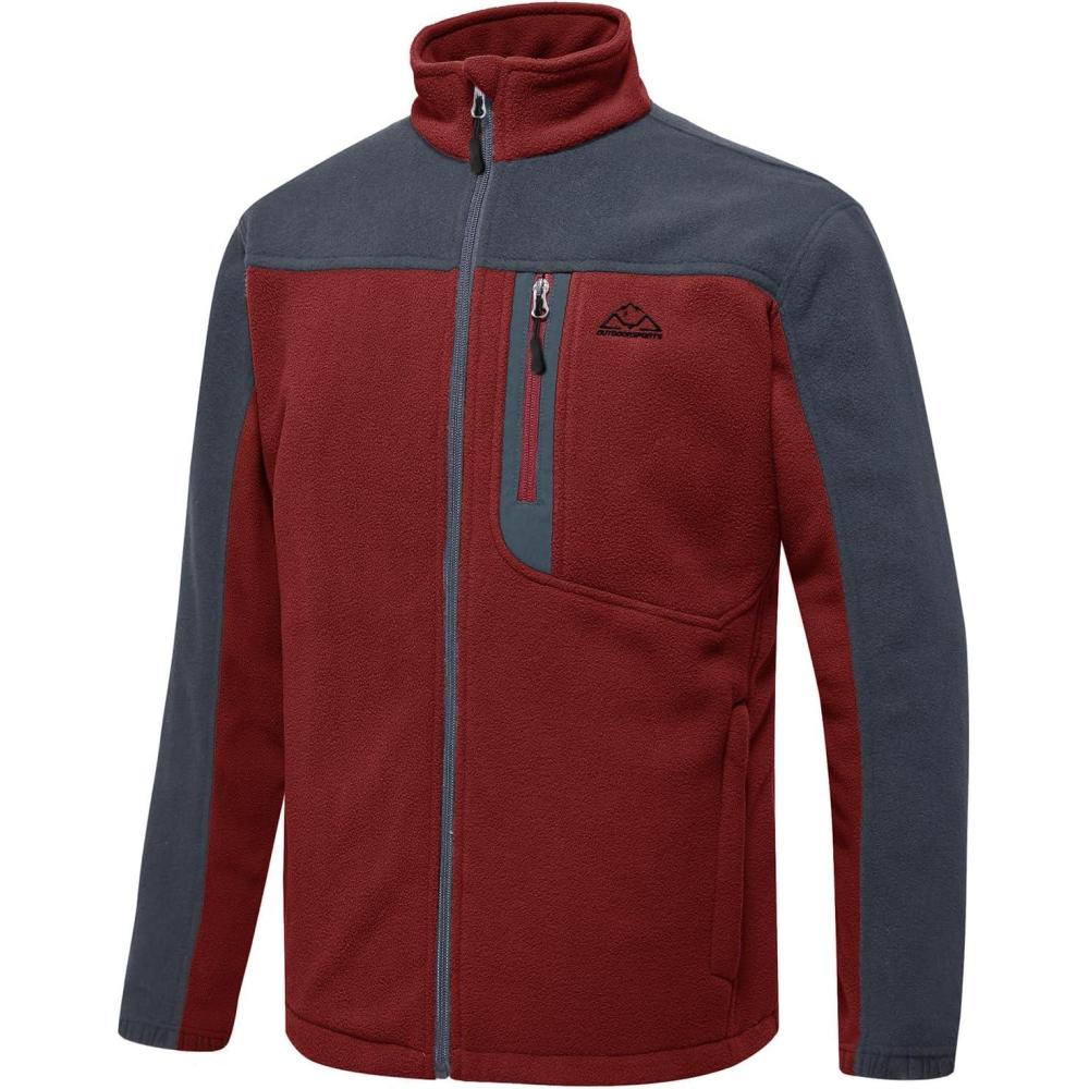imageTBMPOY Mens Fleece Jackets Lightweight FullZip Fall Jacket Warm Winter Coats Outdoor Hiking with PocketsA5wine RedGray