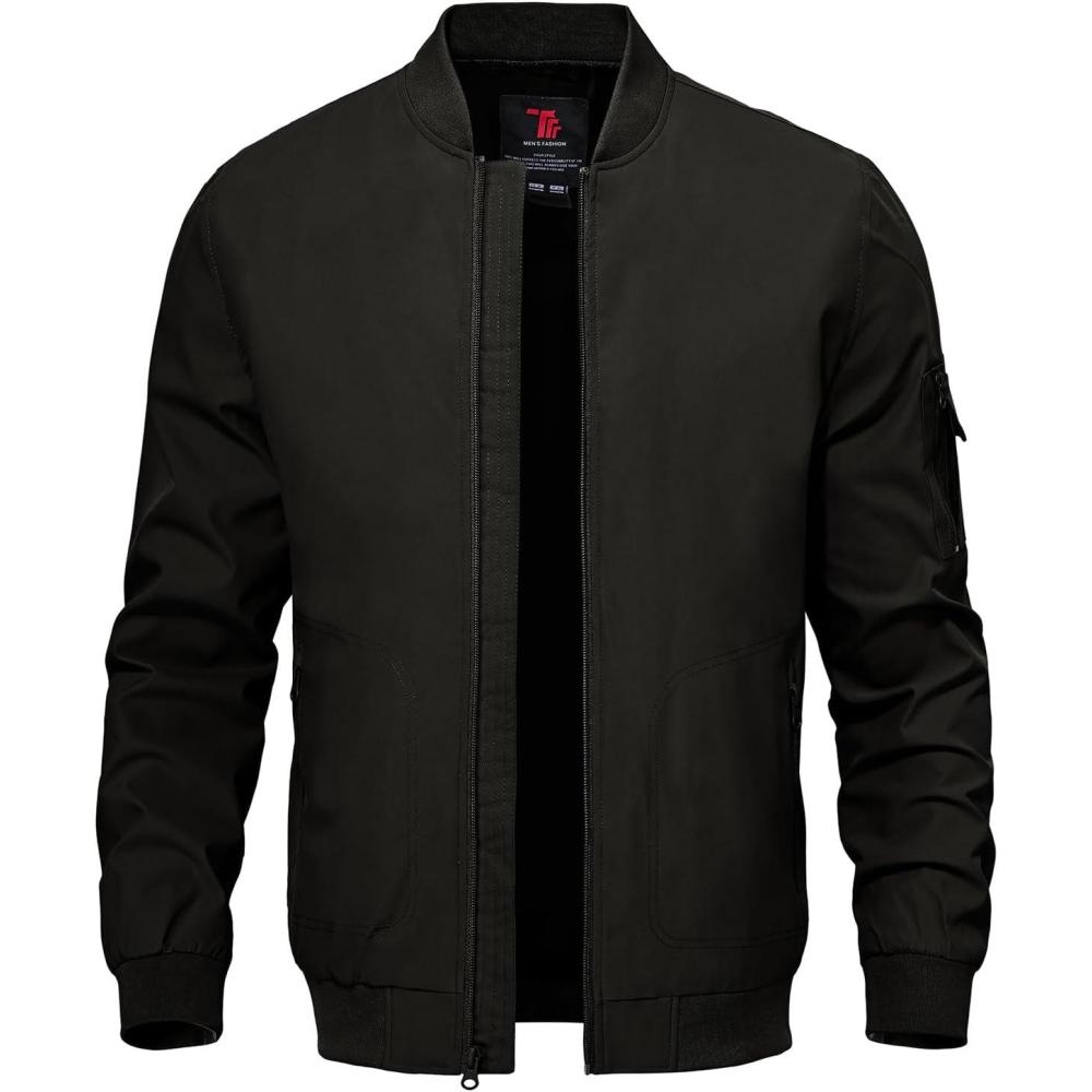 imageTBMPOY Mens Lightweight Bomber Jackets Light Windbreaker Casual Stylish Fall Golf Zip Up Dress Business VarsityA1black