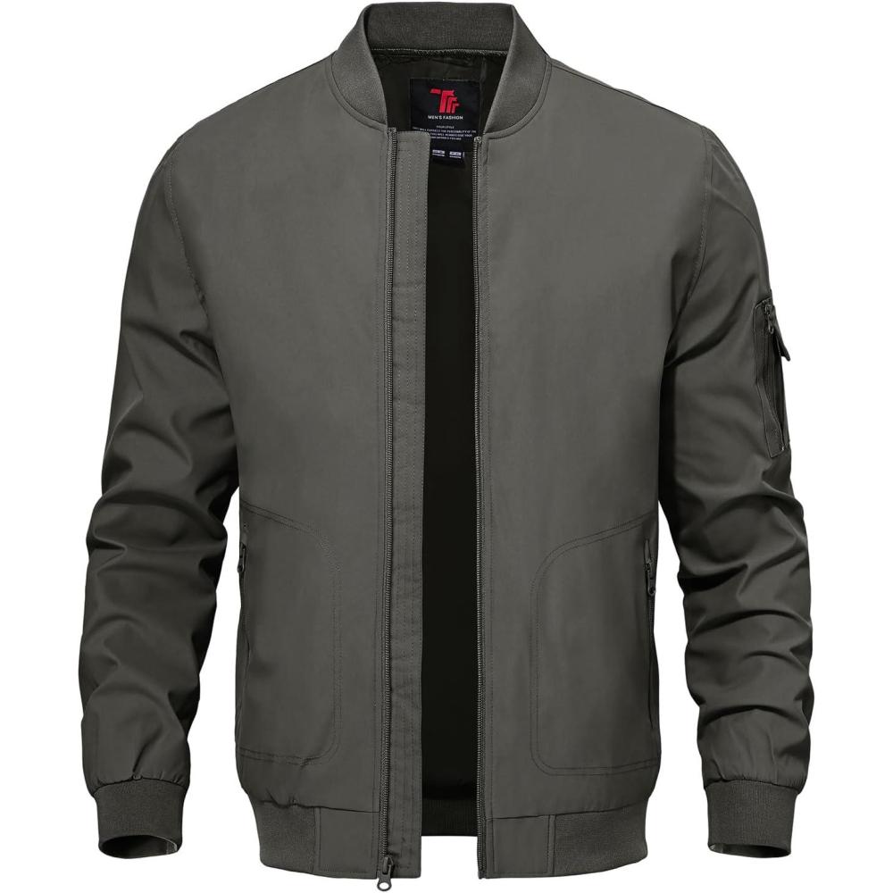 imageTBMPOY Mens Lightweight Bomber Jackets Light Windbreaker Casual Stylish Fall Golf Zip Up Dress Business VarsityA1charcoal Grey