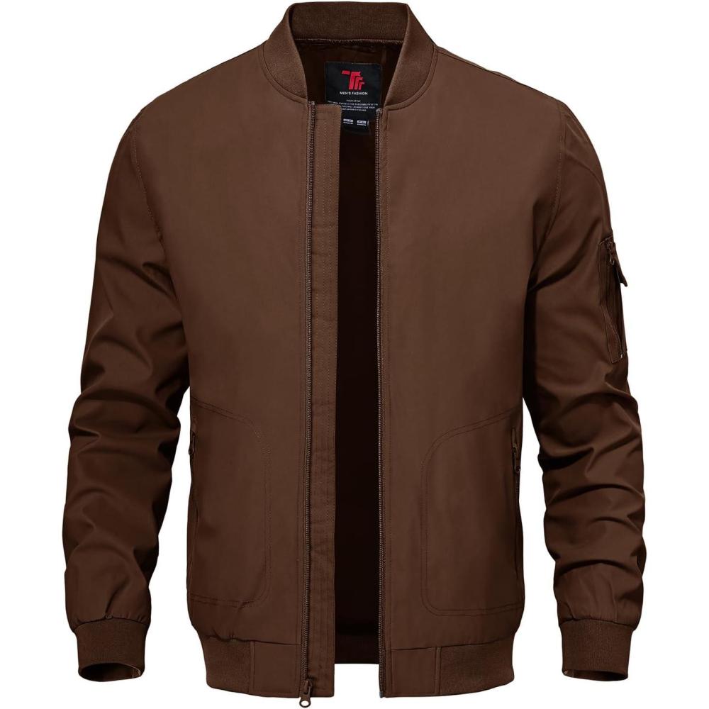 imageTBMPOY Mens Lightweight Bomber Jackets Light Windbreaker Casual Stylish Fall Golf Zip Up Dress Business VarsityA1dark Coffee