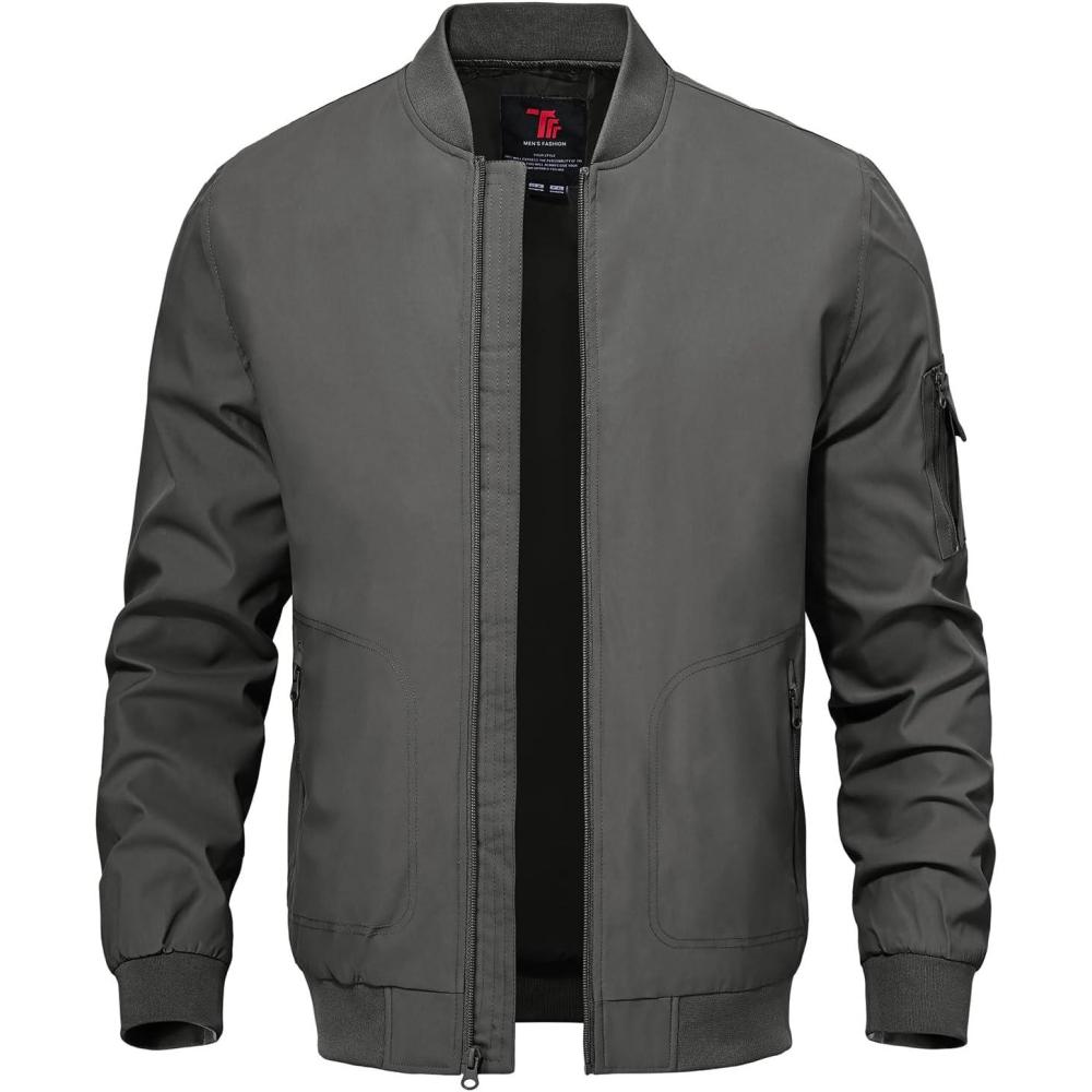 imageTBMPOY Mens Lightweight Bomber Jackets Light Windbreaker Casual Stylish Fall Golf Zip Up Dress Business VarsityA1dark Grey