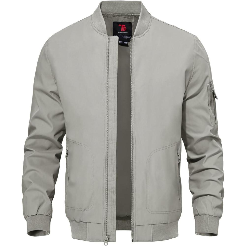 imageTBMPOY Mens Lightweight Bomber Jackets Light Windbreaker Casual Stylish Fall Golf Zip Up Dress Business VarsityA1light Grey