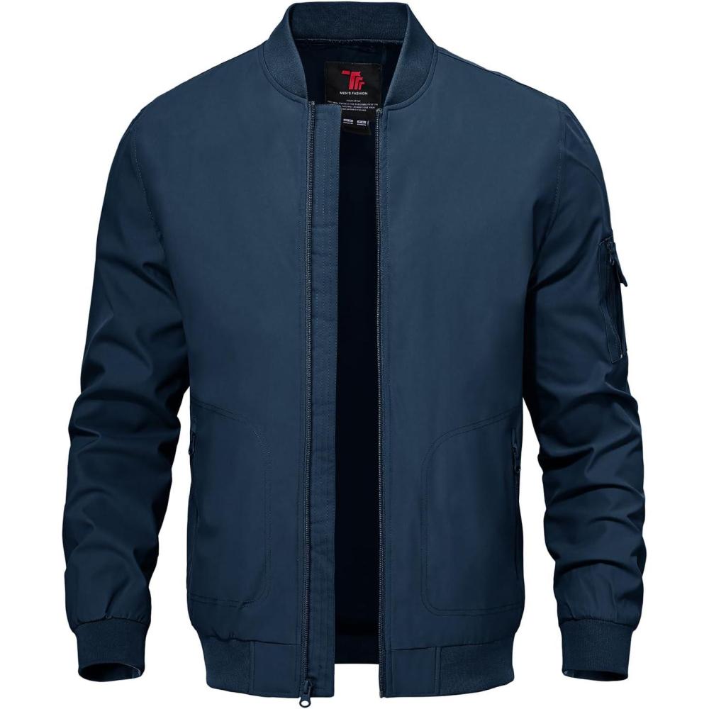 imageTBMPOY Mens Lightweight Bomber Jackets Light Windbreaker Casual Stylish Fall Golf Zip Up Dress Business VarsityA1navy