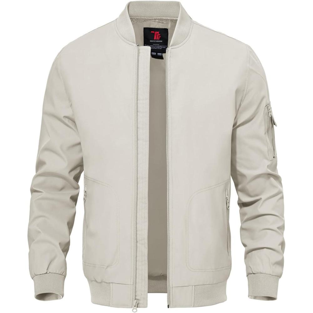 imageTBMPOY Mens Lightweight Bomber Jackets Light Windbreaker Casual Stylish Fall Golf Zip Up Dress Business VarsityA1silver