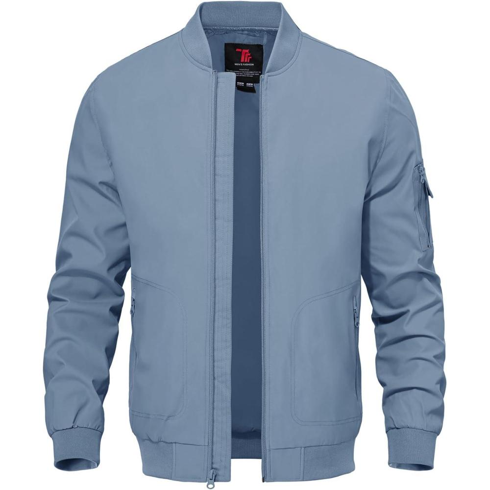 imageTBMPOY Mens Lightweight Bomber Jackets Light Windbreaker Casual Stylish Fall Golf Zip Up Dress Business VarsityA1sky Blue