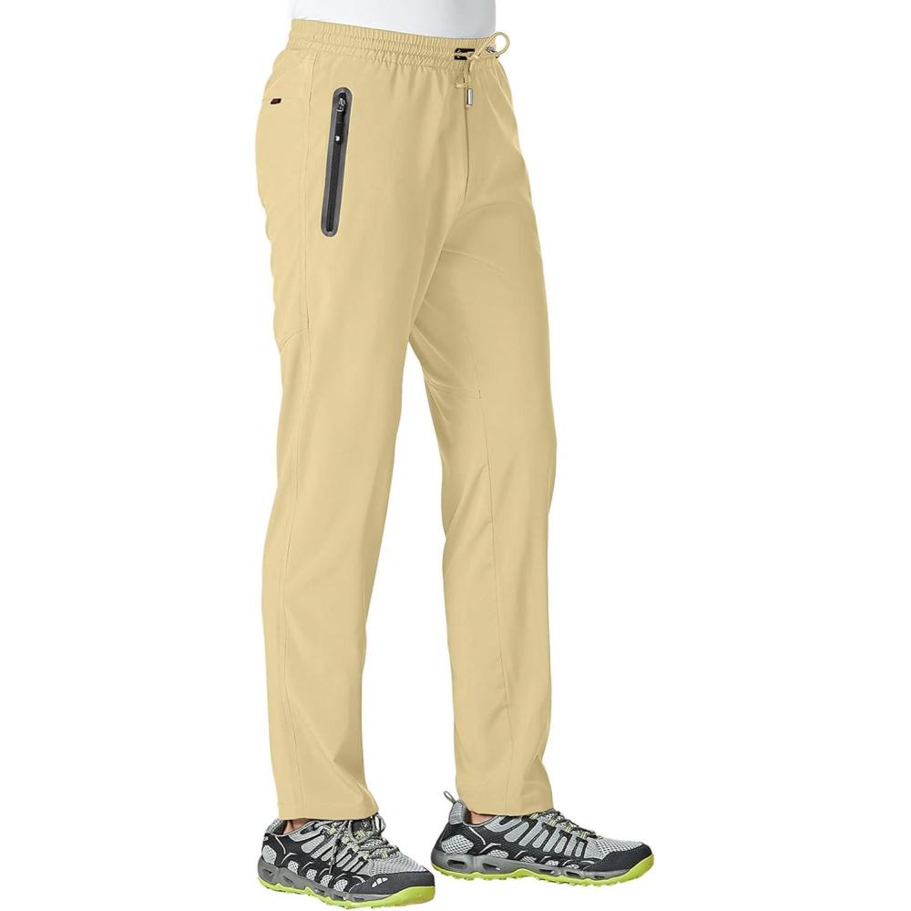 imageTBMPOY Mens Lightweight Hiking Travel Pants Breathable Athletic Fishing Active Joggers Zipper PocketsA14light Khaki