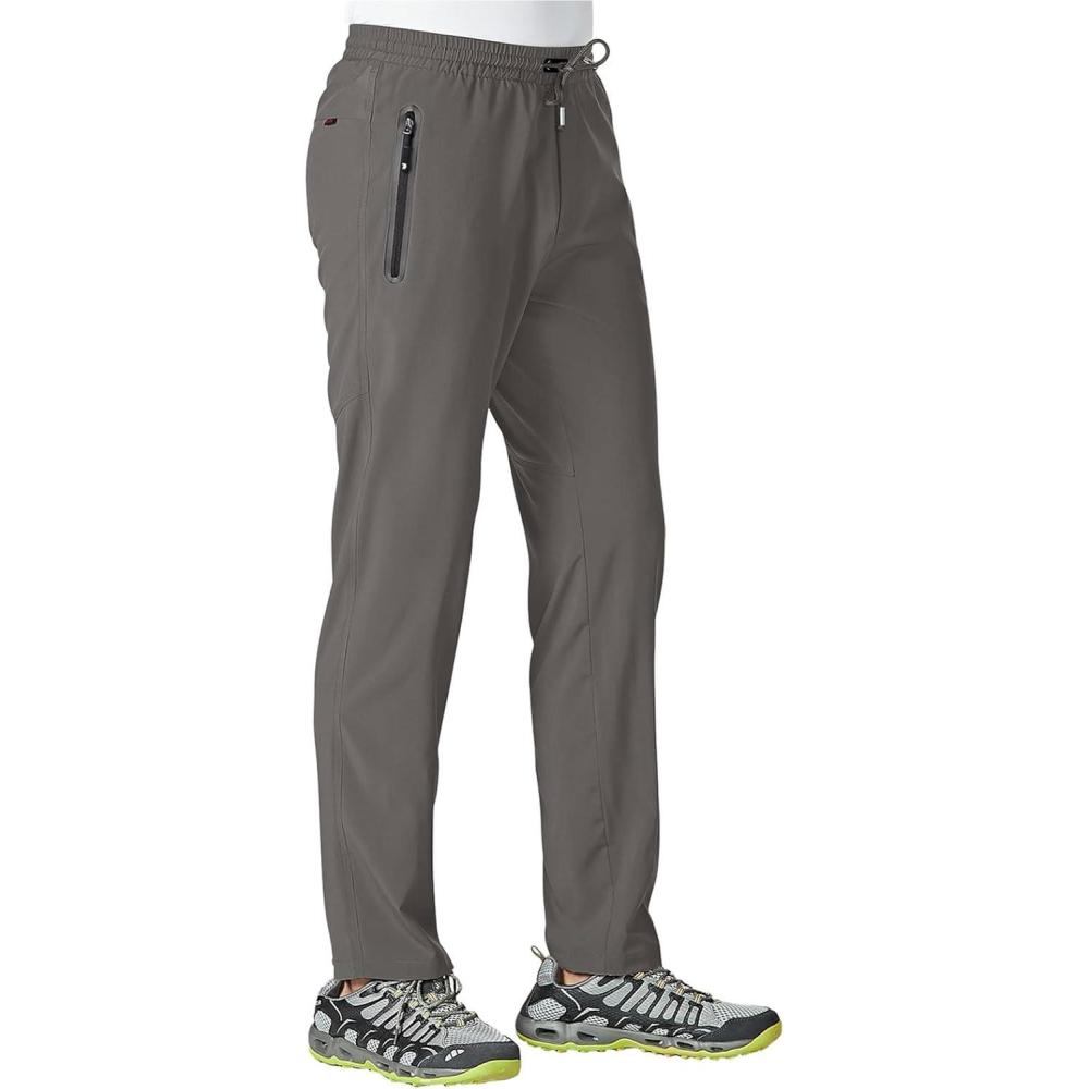 imageTBMPOY Mens Lightweight Hiking Travel Pants Breathable Athletic Fishing Active Joggers Zipper PocketsA15steel Gray