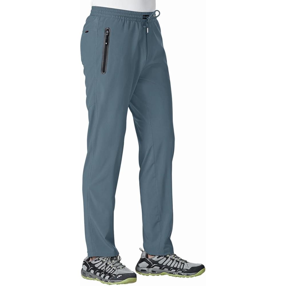 imageTBMPOY Mens Lightweight Hiking Travel Pants Breathable Athletic Fishing Active Joggers Zipper PocketsA16stone Blue