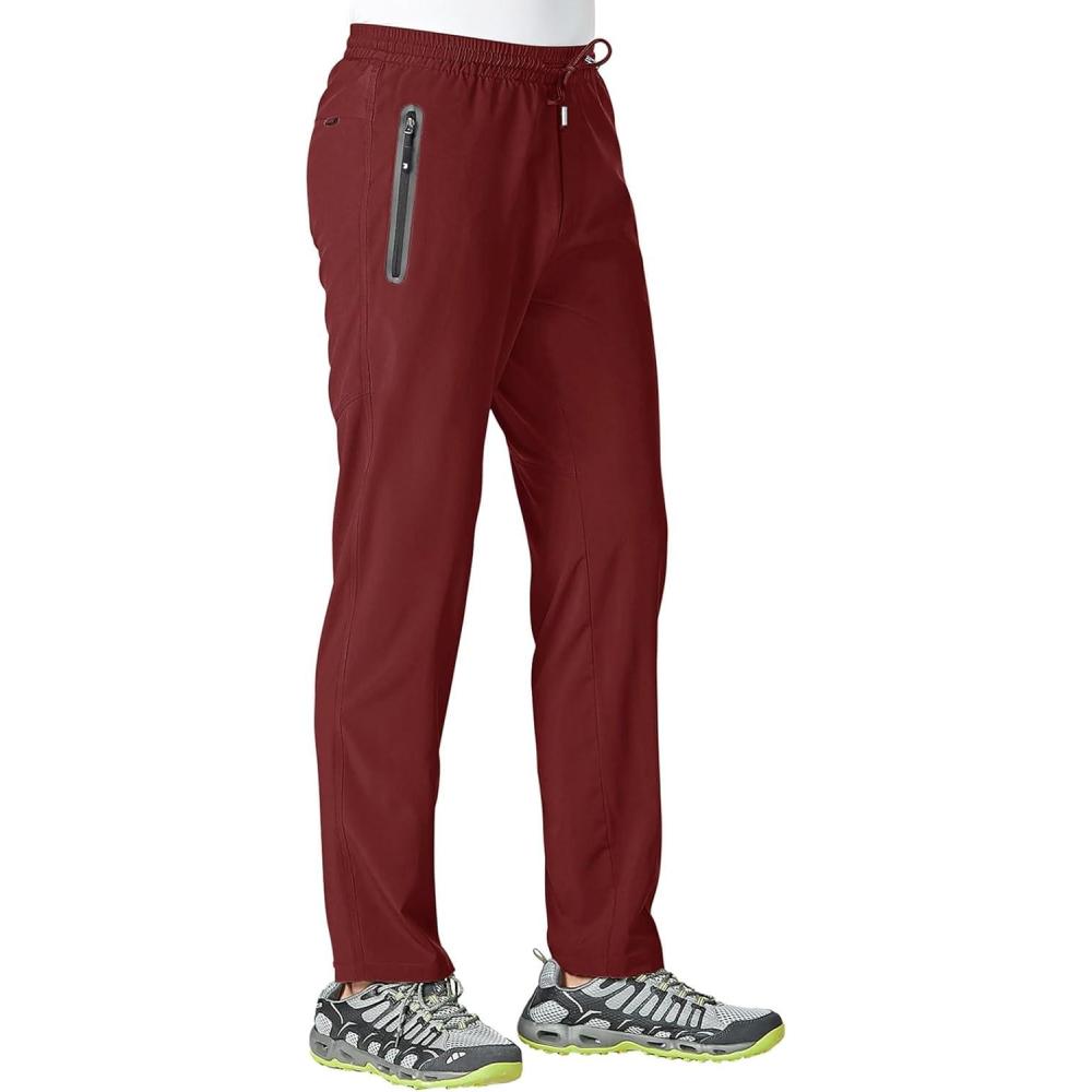 imageTBMPOY Mens Lightweight Hiking Travel Pants Breathable Athletic Fishing Active Joggers Zipper PocketsA17wine Red