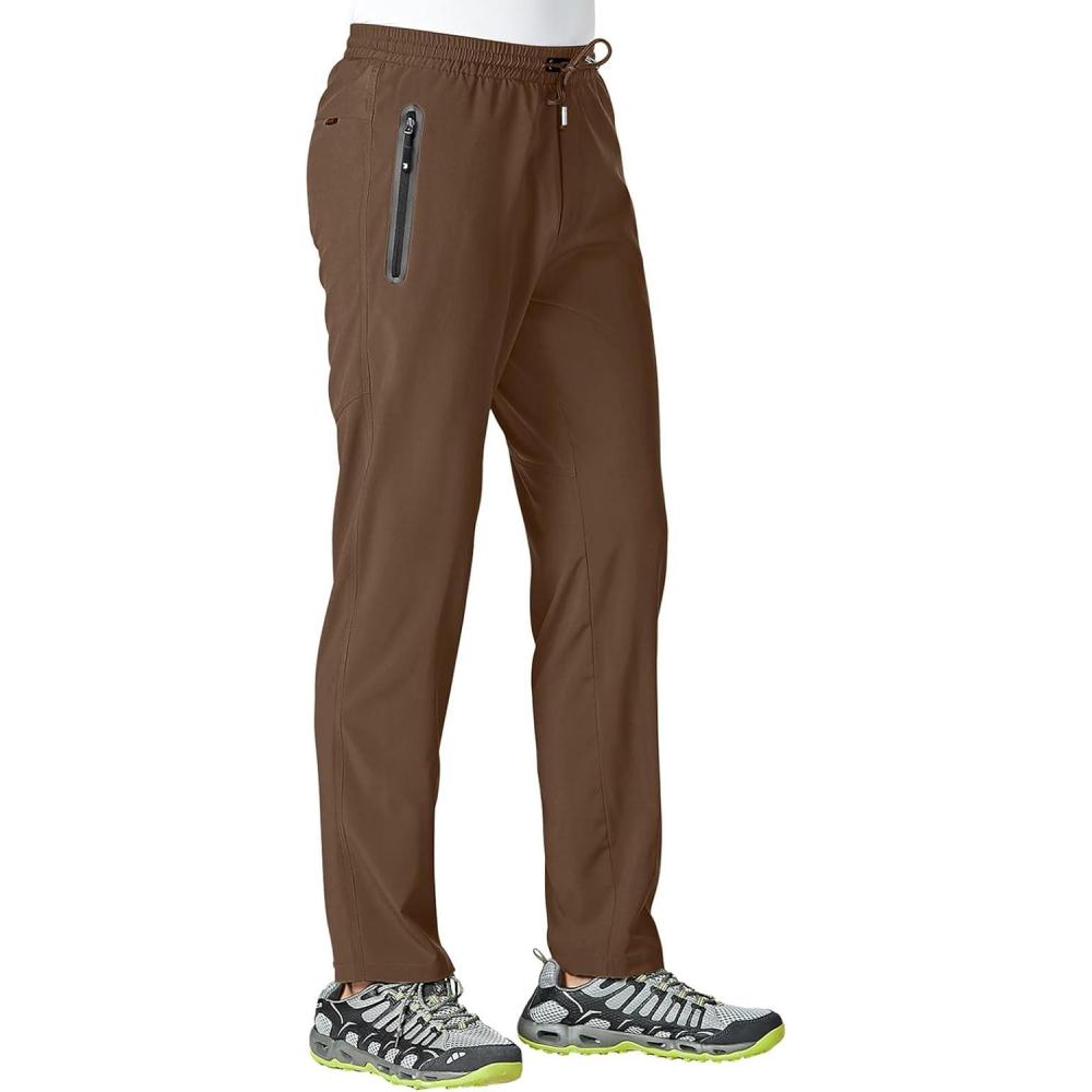 imageTBMPOY Mens Lightweight Hiking Travel Pants Breathable Athletic Fishing Active Joggers Zipper PocketsA18brown