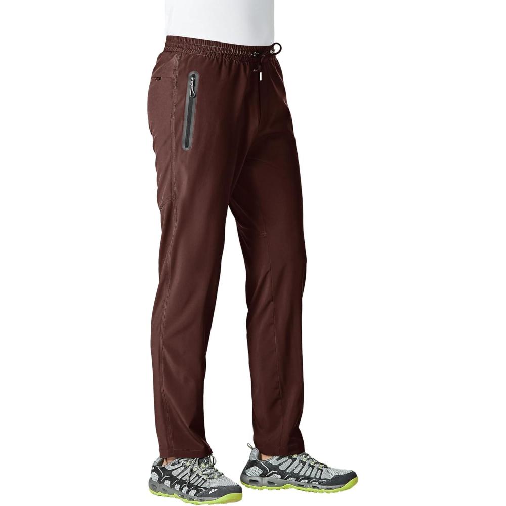 imageTBMPOY Mens Lightweight Hiking Travel Pants Breathable Athletic Fishing Active Joggers Zipper PocketsA21dark Brown