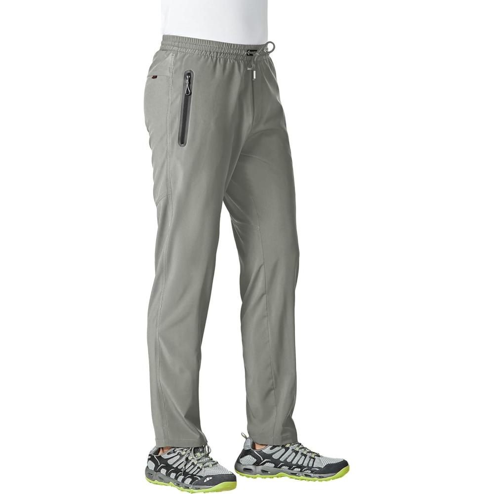 imageTBMPOY Mens Lightweight Hiking Travel Pants Breathable Athletic Fishing Active Joggers Zipper PocketsA22medium Grey