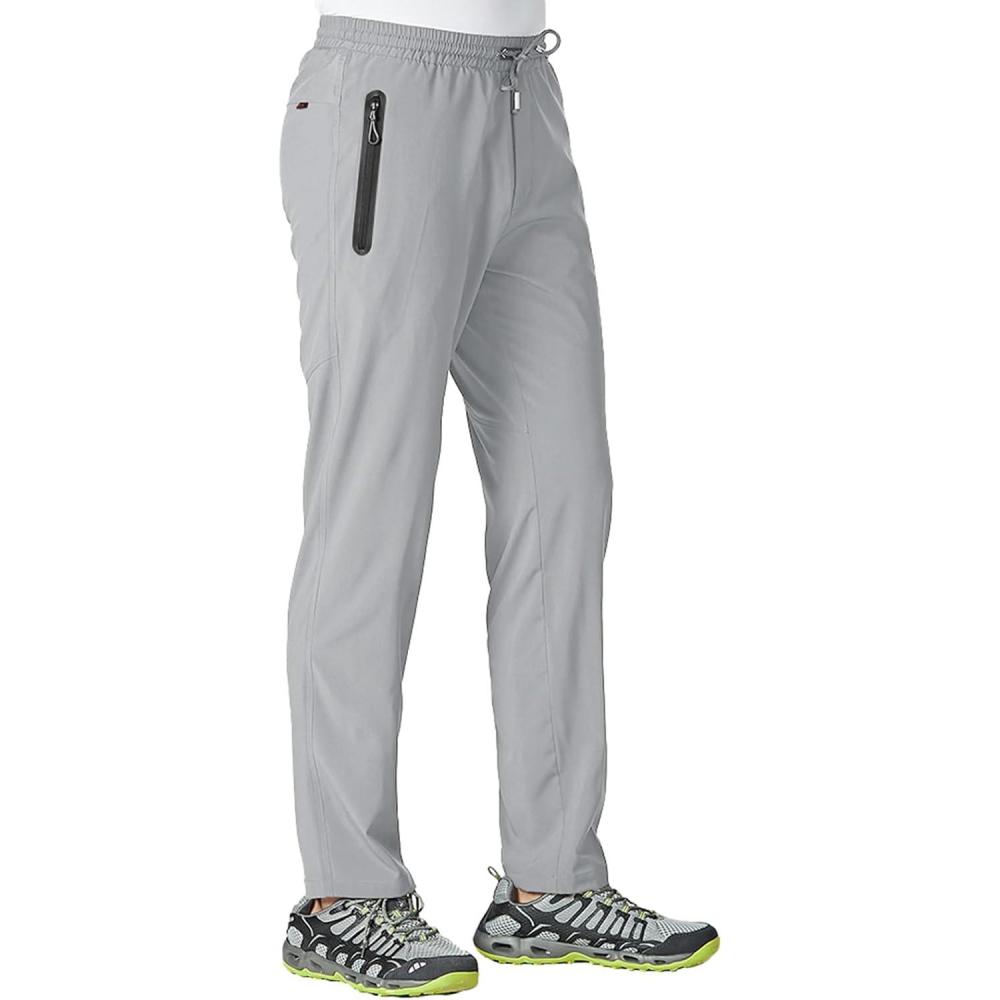 imageTBMPOY Mens Lightweight Hiking Travel Pants Breathable Athletic Fishing Active Joggers Zipper PocketsA5light Grey