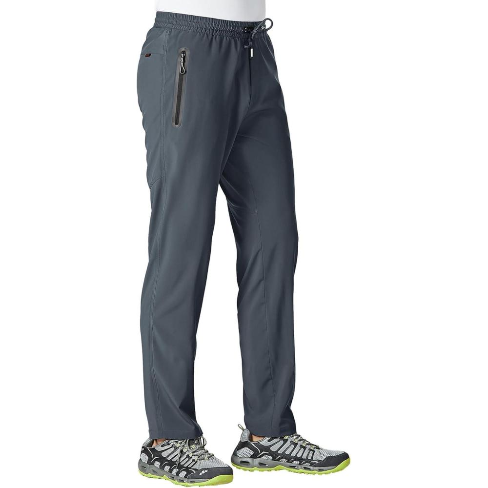 imageTBMPOY Mens Lightweight Hiking Travel Pants Breathable Athletic Fishing Active Joggers Zipper PocketsA7cool Grey