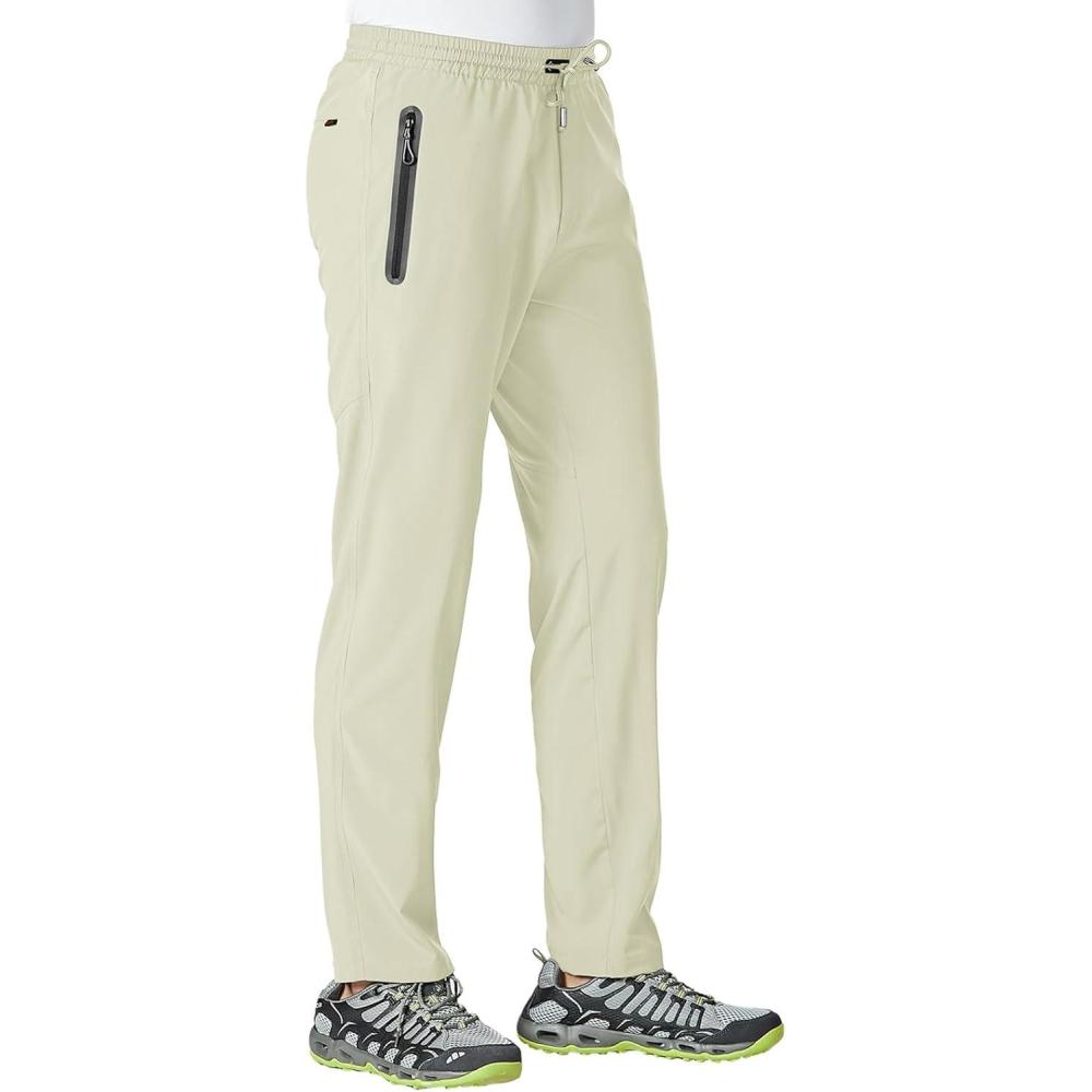 imageTBMPOY Mens Lightweight Hiking Travel Pants Breathable Athletic Fishing Active Joggers Zipper PocketsB13cream