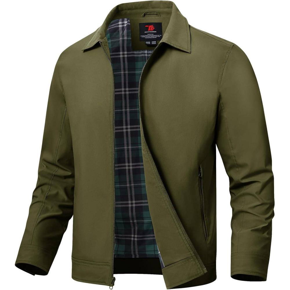 imageTBMPOY Mens Lightweight Jackets Casual Windbreaker Stylish Light Fall Spring Golf Work Dress BusinessArmy Green