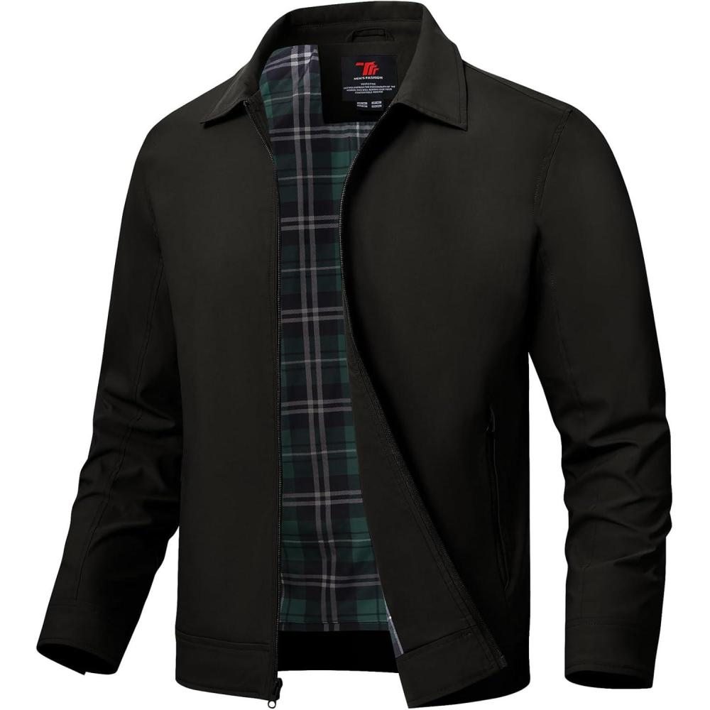 imageTBMPOY Mens Lightweight Jackets Casual Windbreaker Stylish Light Fall Spring Golf Work Dress BusinessBlack