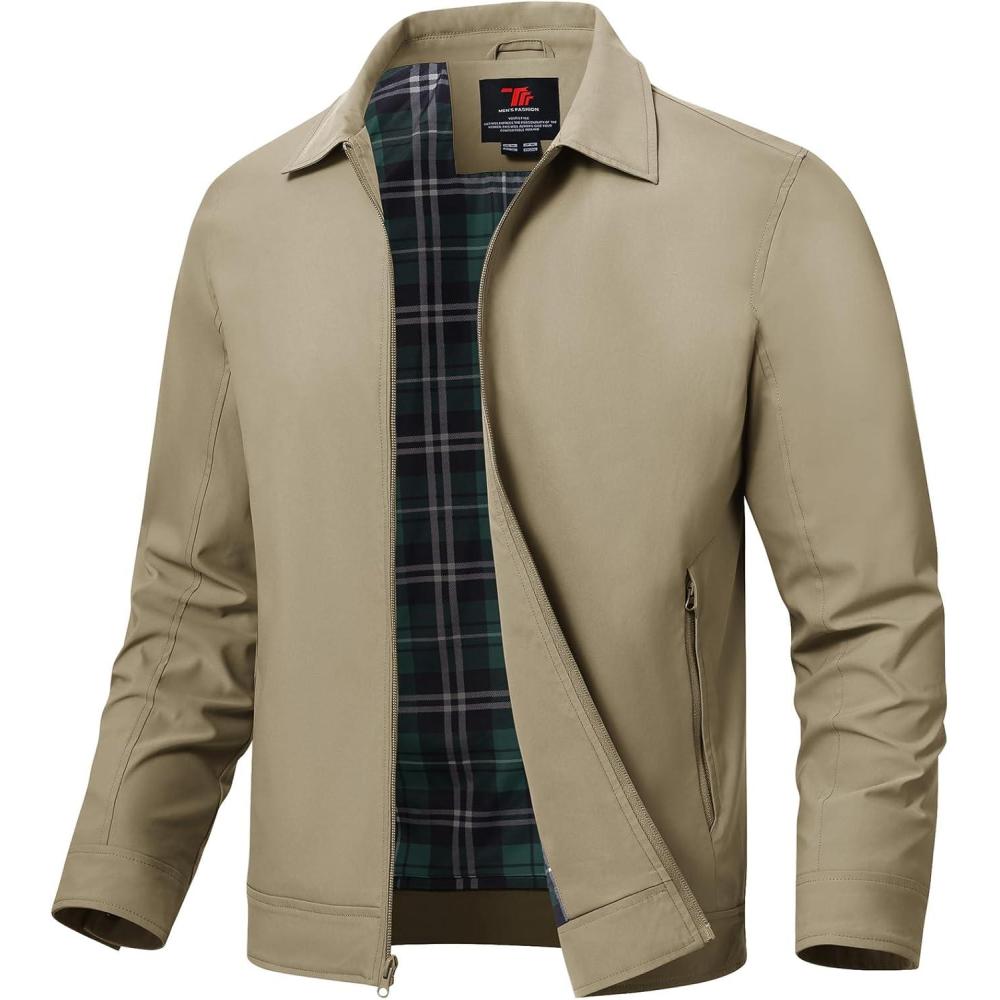 imageTBMPOY Mens Lightweight Jackets Casual Windbreaker Stylish Light Fall Spring Golf Work Dress BusinessKhaki