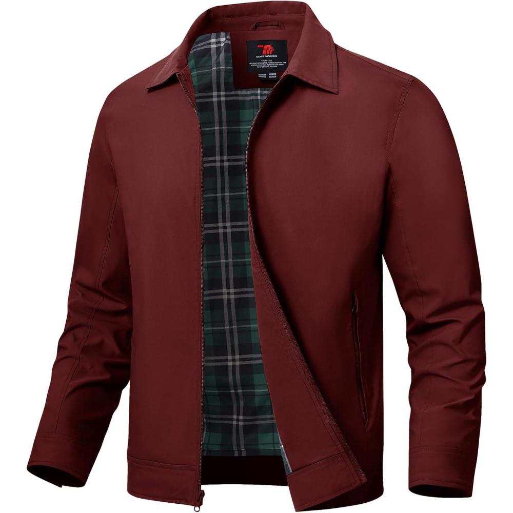 imageTBMPOY Mens Lightweight Jackets Casual Windbreaker Stylish Light Fall Spring Golf Work Dress BusinessRed