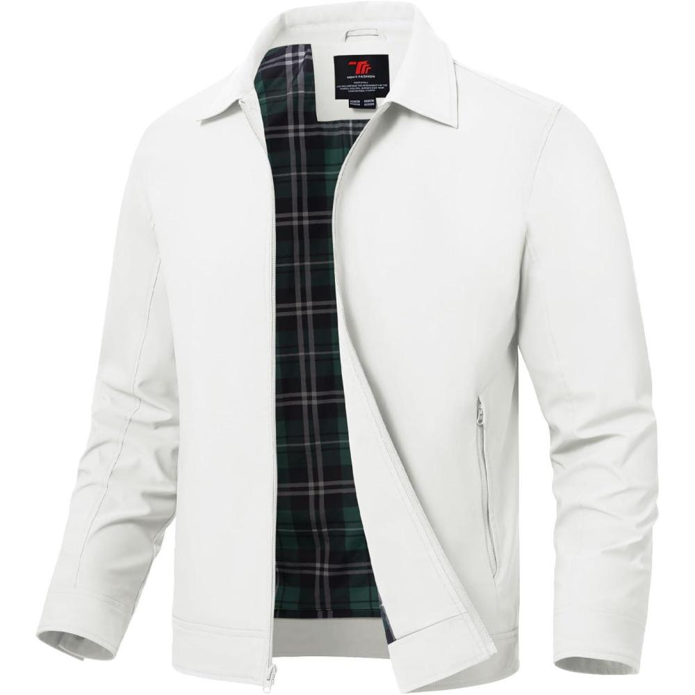 imageTBMPOY Mens Lightweight Jackets Casual Windbreaker Stylish Light Fall Spring Golf Work Dress BusinessWhite1