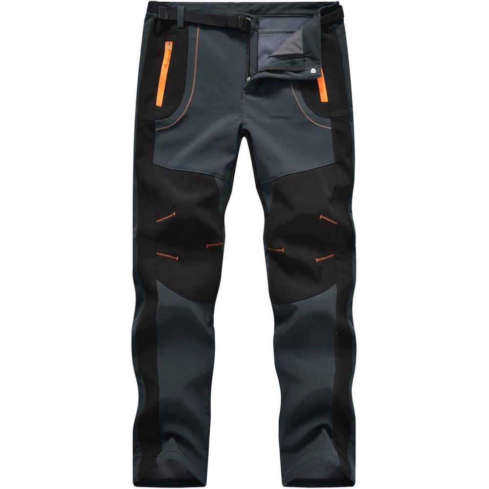imageTBMPOY Mens Snow Ski Hiking Pants Waterproof Winter Fleece Lined Pants Camping Skiing Ice Fishing Pants with BeltA1thick Grey