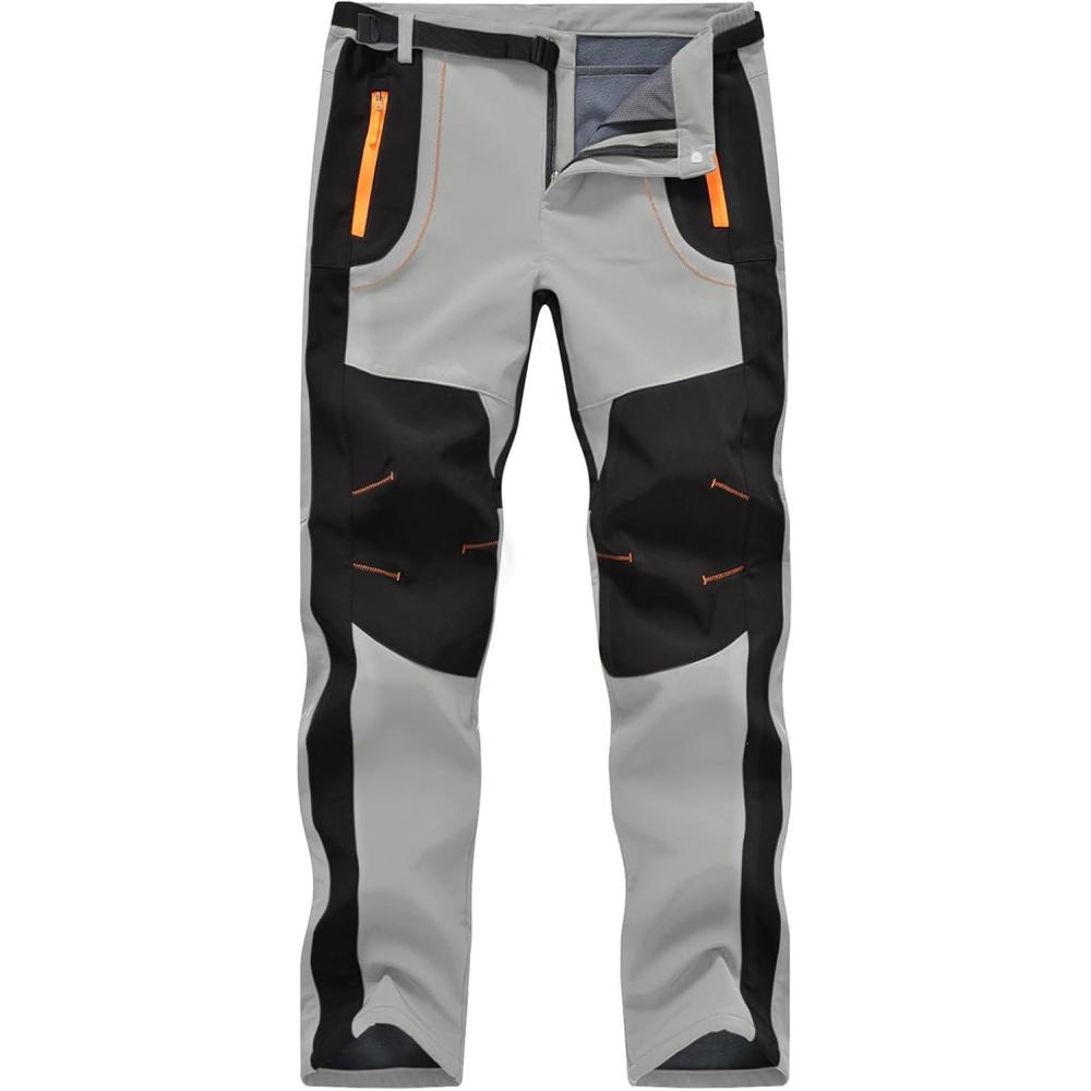 imageTBMPOY Mens Snow Ski Hiking Pants Waterproof Winter Fleece Lined Pants Camping Skiing Ice Fishing Pants with BeltA1thick Light Grey