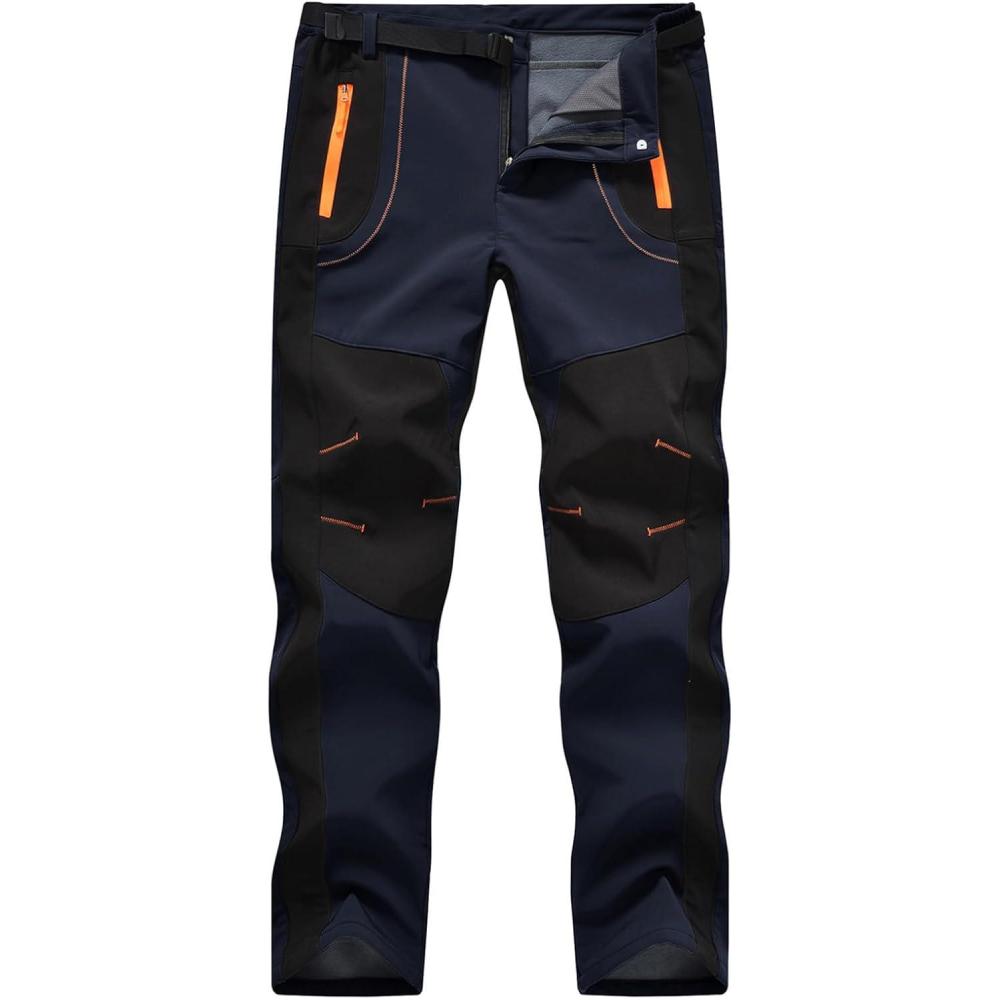 imageTBMPOY Mens Snow Ski Hiking Pants Waterproof Winter Fleece Lined Pants Camping Skiing Ice Fishing Pants with BeltA1thick Navy