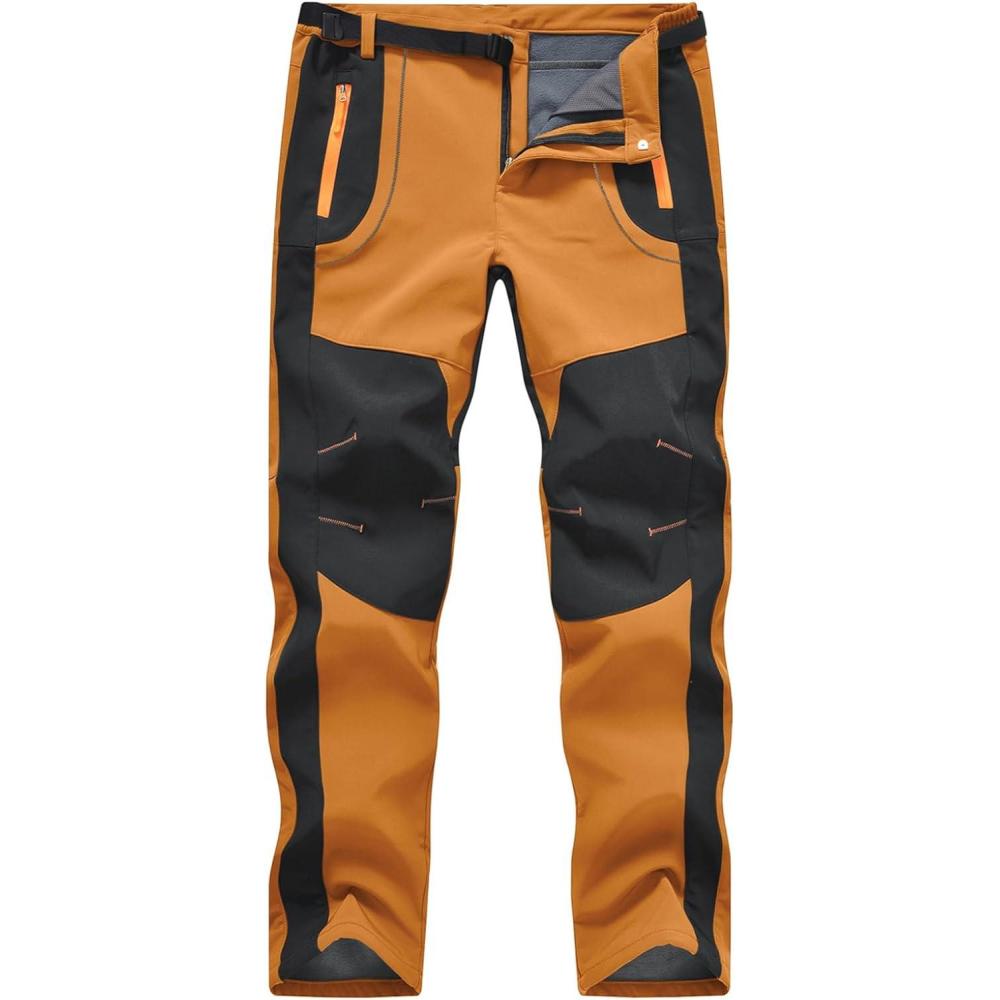 imageTBMPOY Mens Snow Ski Hiking Pants Waterproof Winter Fleece Lined Pants Camping Skiing Ice Fishing Pants with BeltA1thick Orange