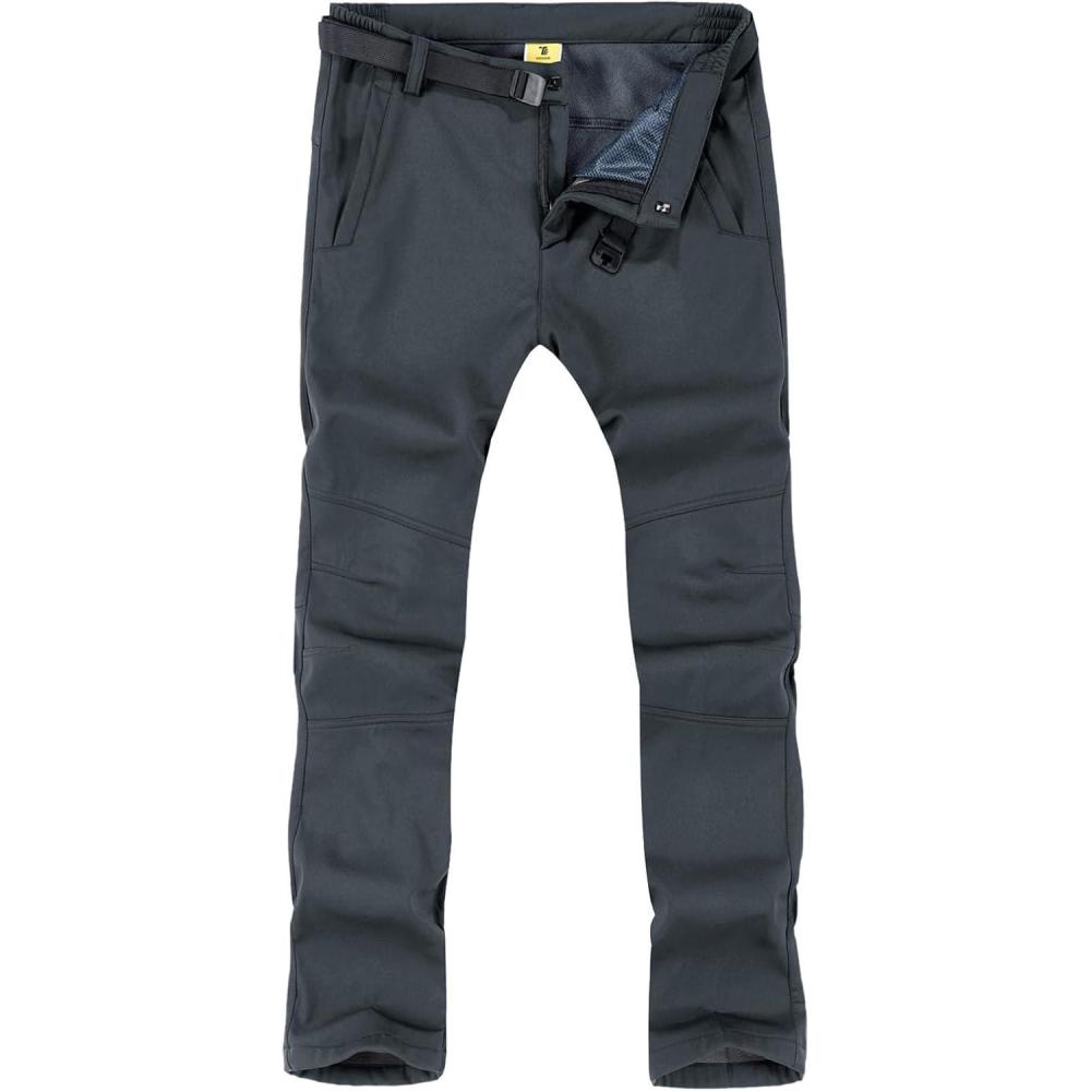 imageTBMPOY Mens Snow Ski Hiking Pants Waterproof Winter Fleece Lined Pants Camping Skiing Ice Fishing Pants with BeltA2thick Grey