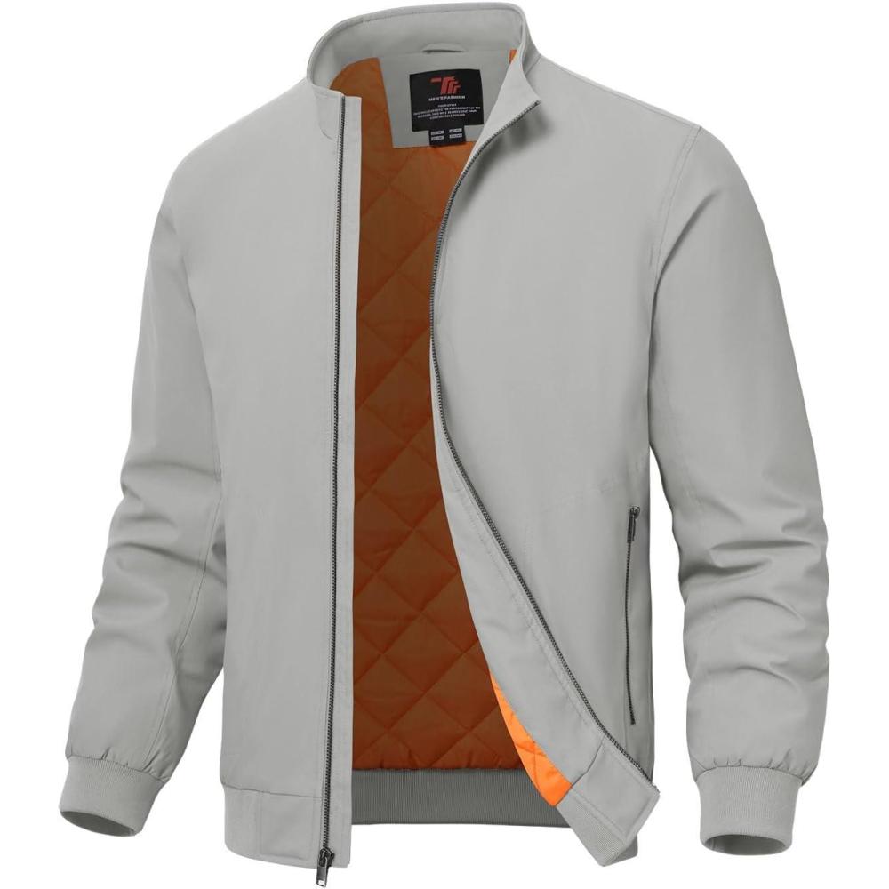imageTBMPOY Mens Winter Lightweight Bomber Jackets Water Resistant Fall Casual Windbreakers Quilted Full Zip Windproof Work CoatsLight Grey