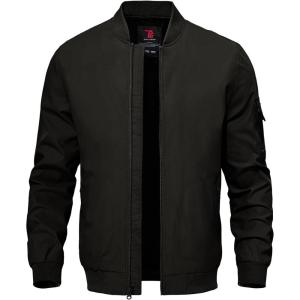 imageTBMPOY Mens Lightweight Bomber Jackets Light Windbreaker Casual Stylish Fall Golf Zip Up Dress Business VarsityA1black