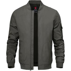 imageTBMPOY Mens Lightweight Bomber Jackets Light Windbreaker Casual Stylish Fall Golf Zip Up Dress Business VarsityA1charcoal Grey