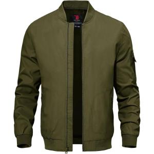 imageTBMPOY Mens Lightweight Bomber Jackets Light Windbreaker Casual Stylish Fall Golf Zip Up Dress Business VarsityA1dark Army Green