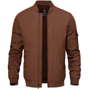 imageTBMPOY Mens Lightweight Bomber Jackets Light Windbreaker Casual Stylish Fall Golf Zip Up Dress Business VarsityA1dark Brown