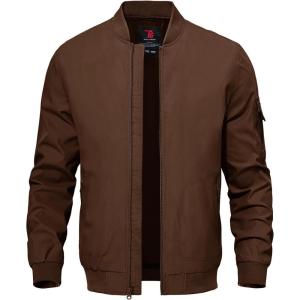 imageTBMPOY Mens Lightweight Bomber Jackets Light Windbreaker Casual Stylish Fall Golf Zip Up Dress Business VarsityA1dark Coffee