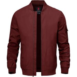 imageTBMPOY Mens Lightweight Bomber Jackets Light Windbreaker Casual Stylish Fall Golf Zip Up Dress Business VarsityA1dark Wine Red