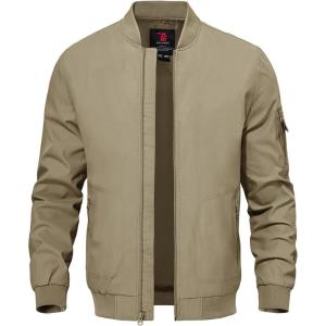 imageTBMPOY Mens Lightweight Bomber Jackets Light Windbreaker Casual Stylish Fall Golf Zip Up Dress Business VarsityA1khaki