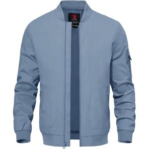 imageTBMPOY Mens Lightweight Bomber Jackets Light Windbreaker Casual Stylish Fall Golf Zip Up Dress Business VarsityA1sky Blue