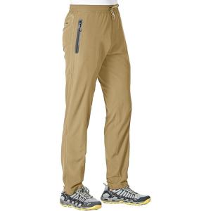 imageTBMPOY Mens Lightweight Hiking Travel Pants Breathable Athletic Fishing Active Joggers Zipper PocketsA4khaki
