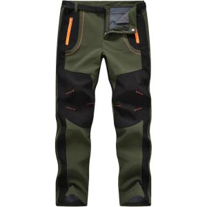 imageTBMPOY Mens Snow Ski Hiking Pants Waterproof Winter Fleece Lined Pants Camping Skiing Ice Fishing Pants with BeltA1thick Armygreen
